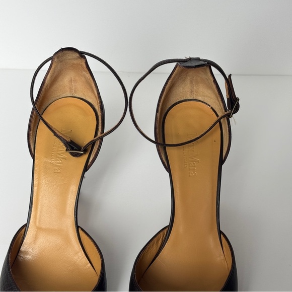 Max Mara Genuine Leather Brown Pointed Toe Ankle Stap Heels - Size 38 (7.5) - Picture 4 of 11